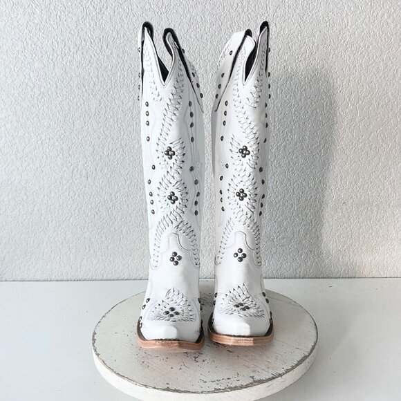 Lane COSSETTE Womens White Cowboy Boots 6.5 Western Cowgirl Mid Calf Pointed Toe - Picture 5 of 11